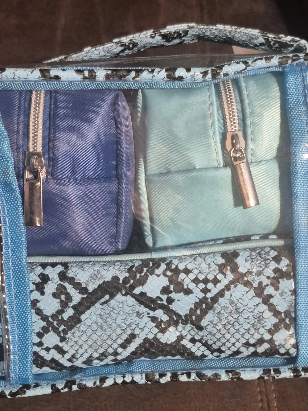 Nine West Clear & Blue Snake Print Cosmetic Bag Set